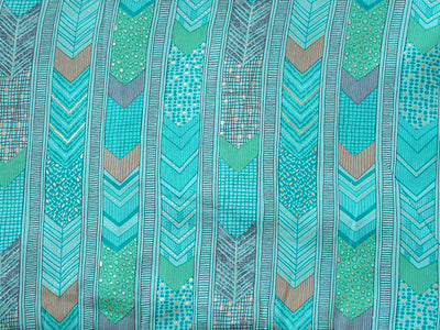 Turquoise Blue Geometric Digital Print Cotton Rayon Fabric