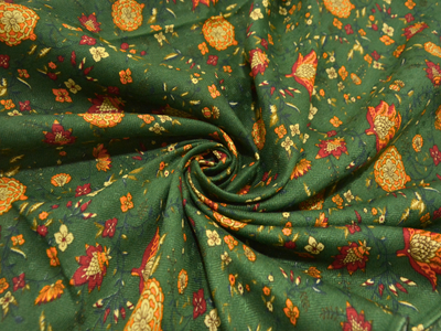 Dark Green Floral Printed Semi Pashimna Woolen Fabric