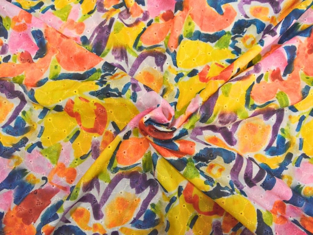 Multicolor 100 % Pure Cotton Chikan Embroidered Fabric