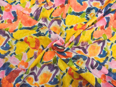 Multicolor 100 % Pure Cotton Chikan Embroidered Fabric