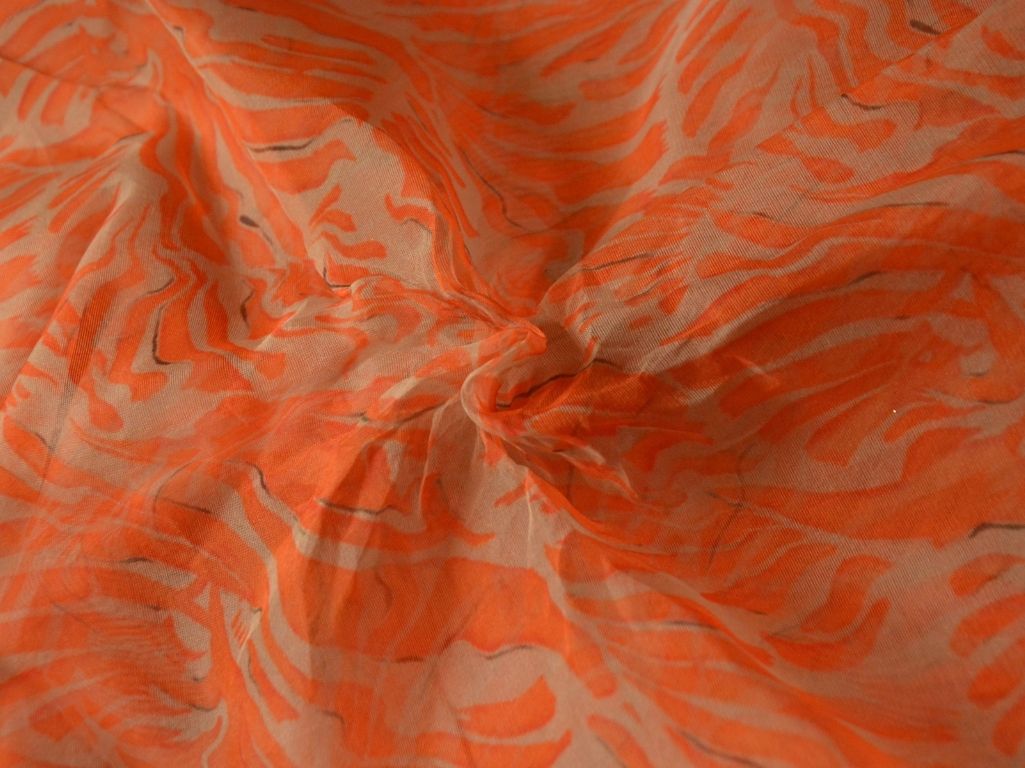 Orange Abstract Digital Printed Liquid Organza Fabric