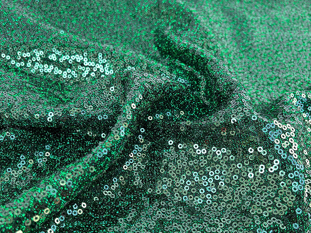 Forest Green Plain Sequins Embroidered Net Fabric