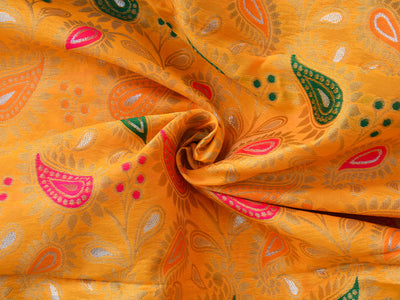 Mustard Yellow Paisely Heavy Semi Banarasi Brocade Fabric