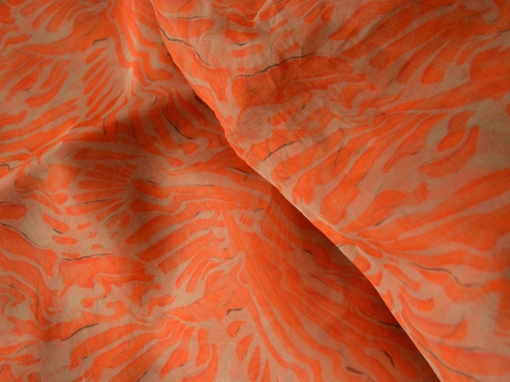Orange Abstract Digital Printed Liquid Organza Fabric