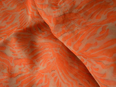 Orange Abstract Digital Printed Liquid Organza Fabric