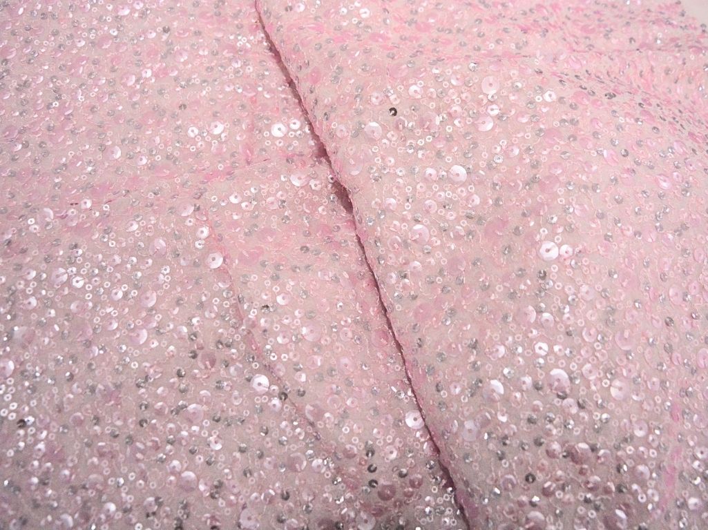 Baby Pink   Viscose Georgette With Sequins Embroidered Fabric