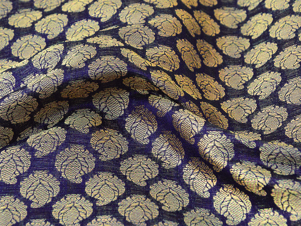 Dark Purple Motifs Semi Banarasi Brocade Fabric