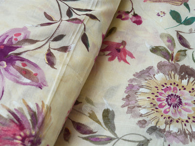 Cream Pure Mul Mul Kalamkari Cotton Fabric