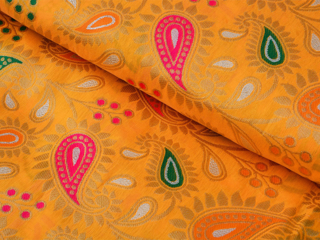 Mustard Yellow Paisely Heavy Semi Banarasi Brocade Fabric