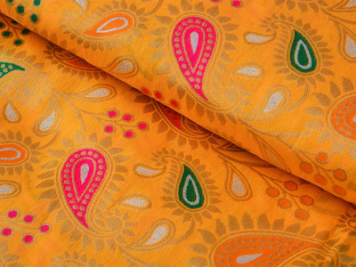 Mustard Yellow Paisely Heavy Semi Banarasi Brocade Fabric