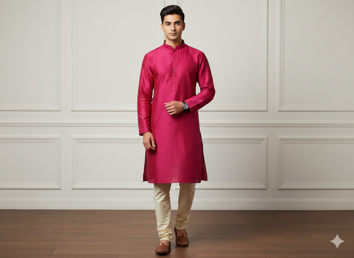 Bright Pink Plain Bangalore Raw Silk Fabric  (Wholesale)