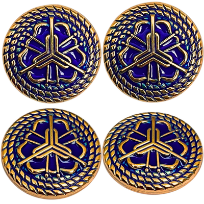 Blue & Golden Regal Floral Motif Antique Design Round Shank Metal Button