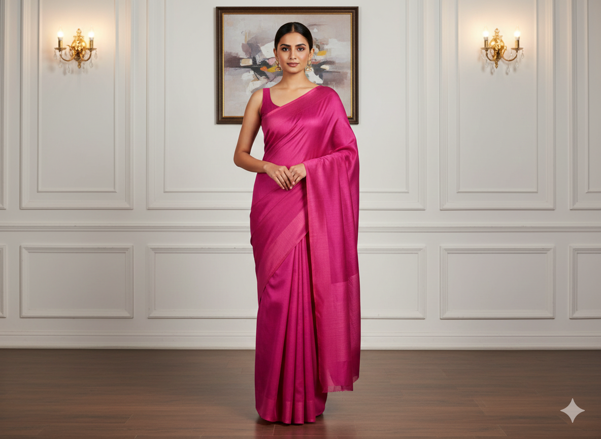 Bright Pink Plain Bangalore Raw Silk Fabric  (Wholesale)