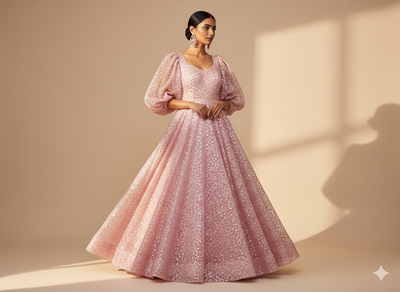 Baby Pink   Viscose Georgette With Sequins Embroidered Fabric