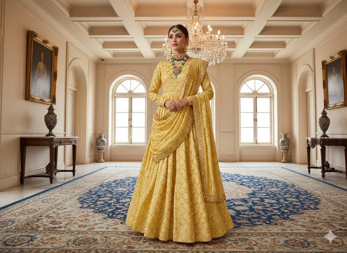 पीला धातुई सेक्विन कढ़ाई मलाई साटन कपड़ा