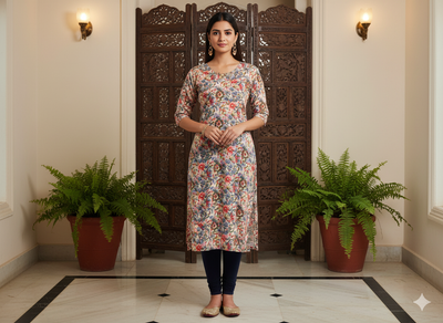 Multicolour Floral Digitally Printed Butter Crepe Fabric