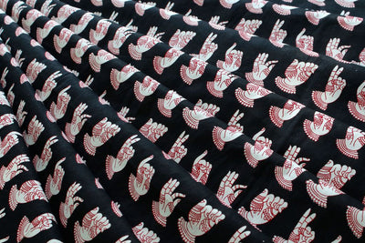 Black And Red Traditional Printed Pure Cotton Fabric
