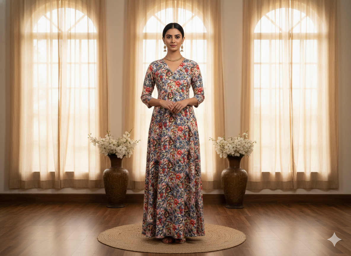 Multicolour Floral Digitally Printed Butter Crepe Fabric