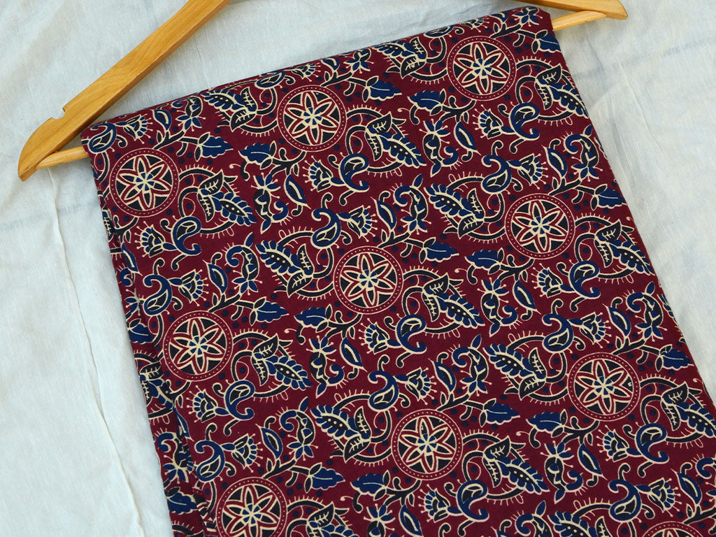 Red Ajrakh Printed Pure Mul Mul Cotton Fabrics