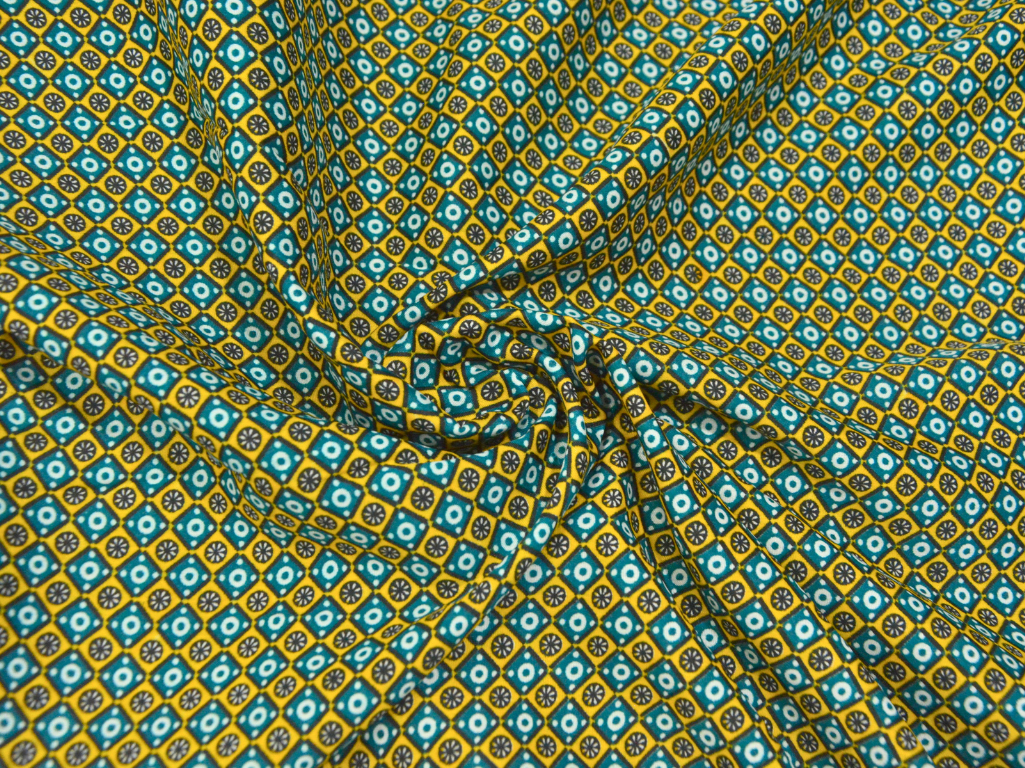 Yellow & Green Diamond Digitally Printed Butter Crepe Fabric