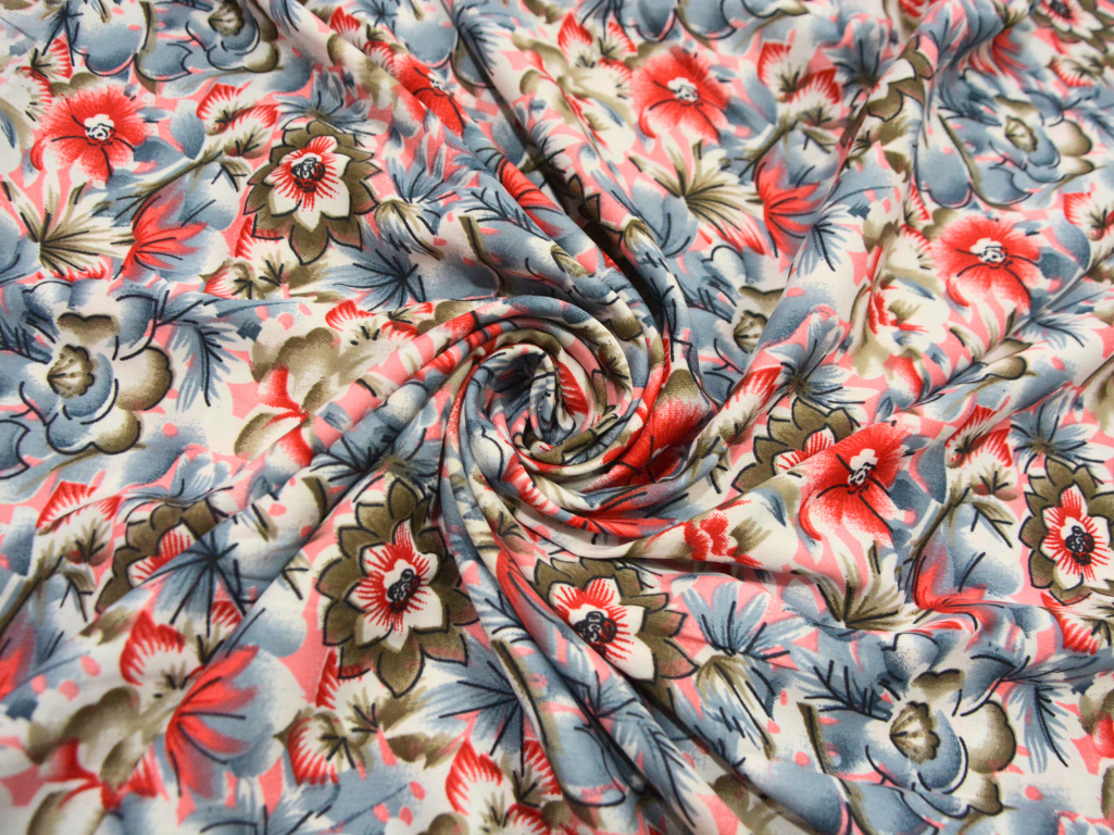 Multicolour Floral Digitally Printed Butter Crepe Fabric