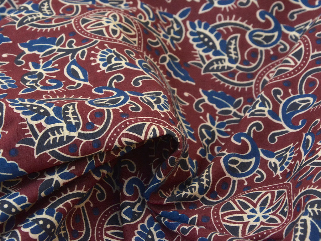 Red Ajrakh Printed Pure Mul Mul Cotton Fabrics