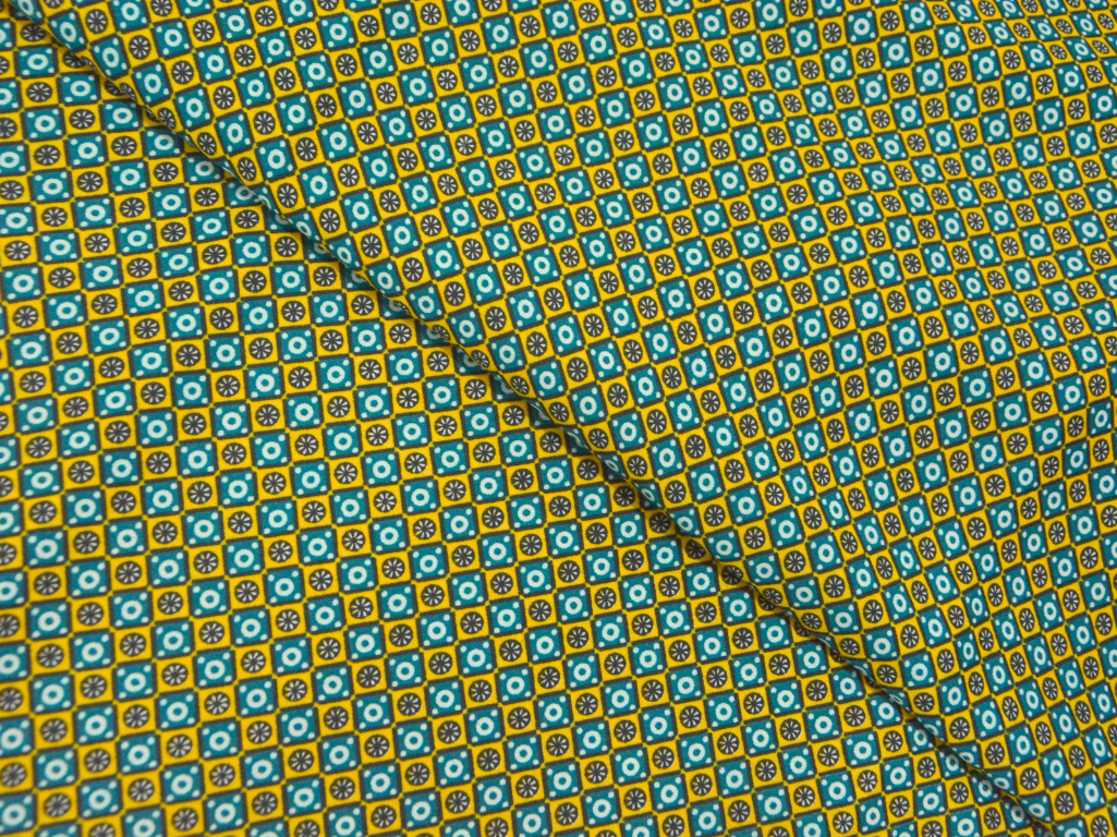 Yellow & Green Diamond Digitally Printed Butter Crepe Fabric