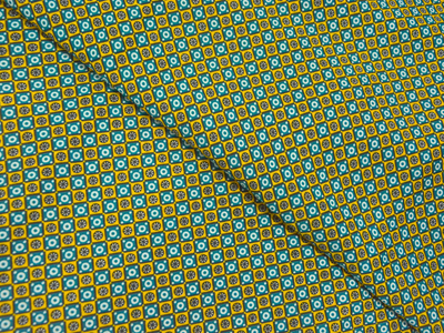 Yellow & Green Diamond Digitally Printed Butter Crepe Fabric