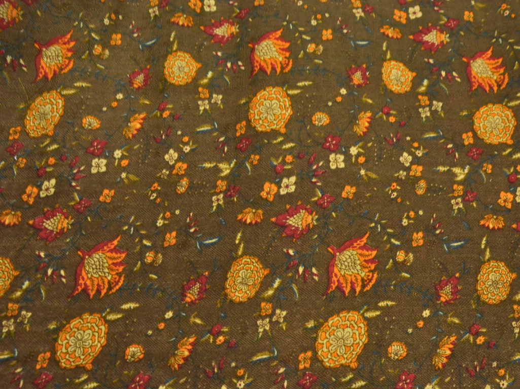 Brown Floral Printed Semi Pashimna Woolen Fabric