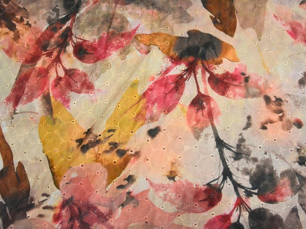 Multicolor 100 % Pure Cotton Chikan Embroidered Fabric