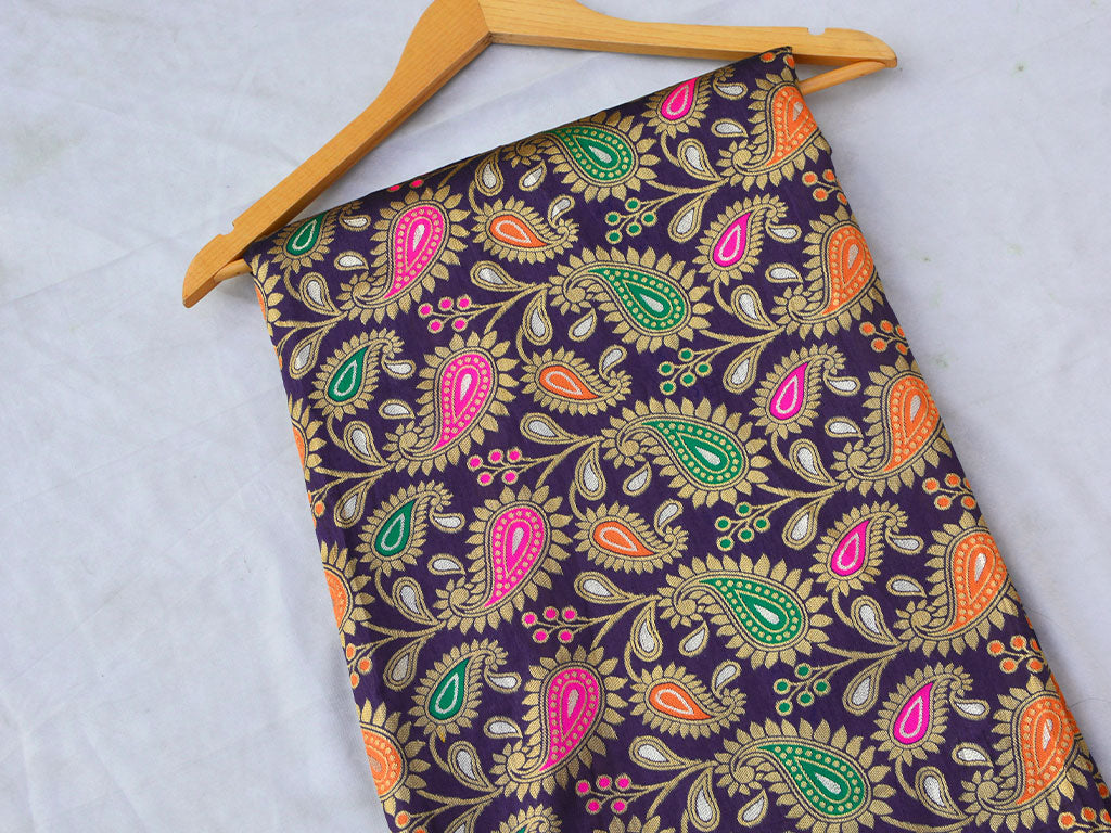 Purple Multicolor Paisely Heavy Semi Banarasi Brocade Fabric