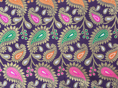 Purple Multicolor Paisely Heavy Semi Banarasi Brocade Fabric