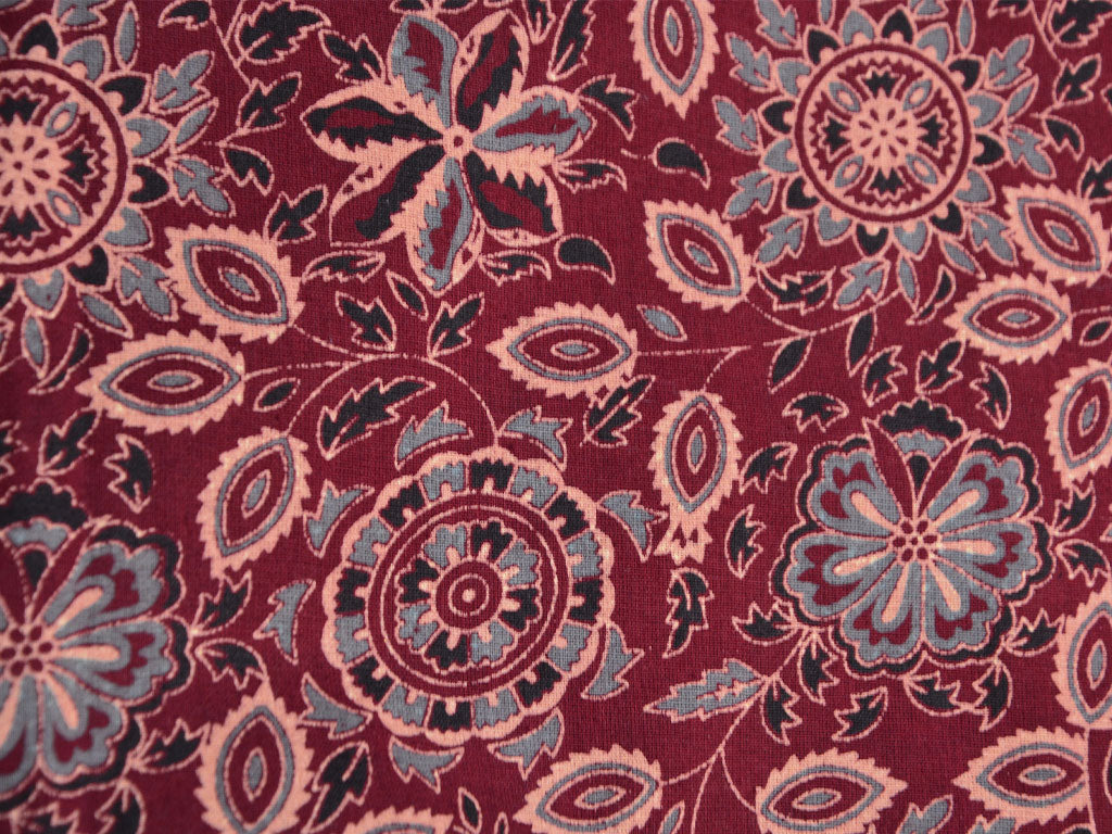 Maroon Floral Pure Cotton Fabric