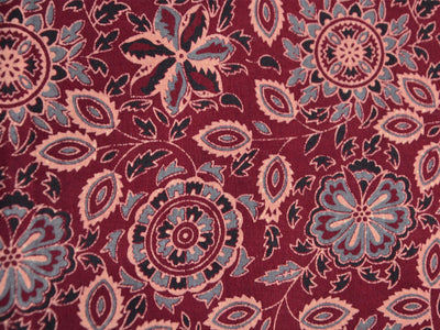 Maroon Floral Pure Cotton Fabric