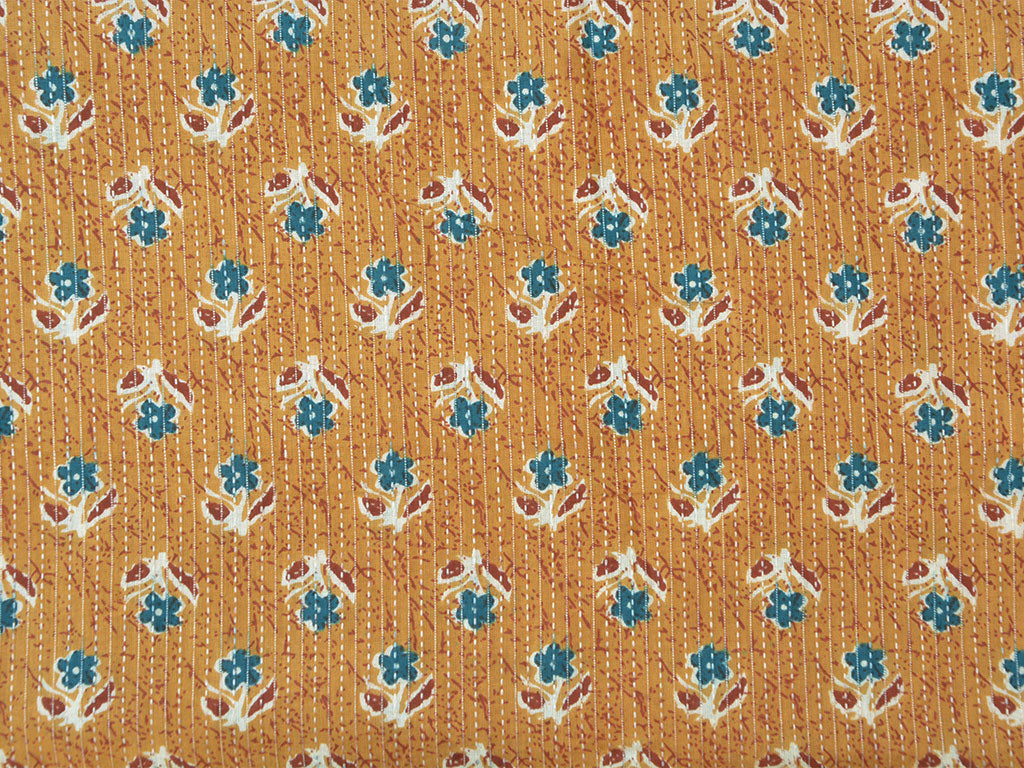 Persion Orange Floral Pure Cotton Kantha Fabric