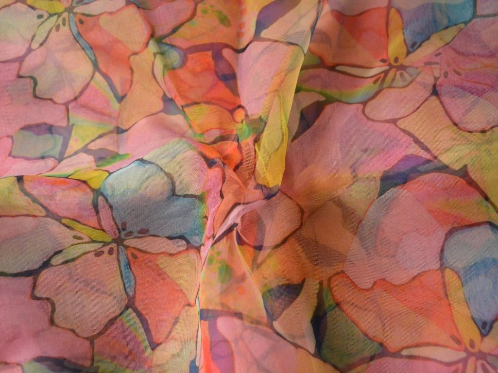Multicolour Floral Digital Printed Liquid Organza Fabric