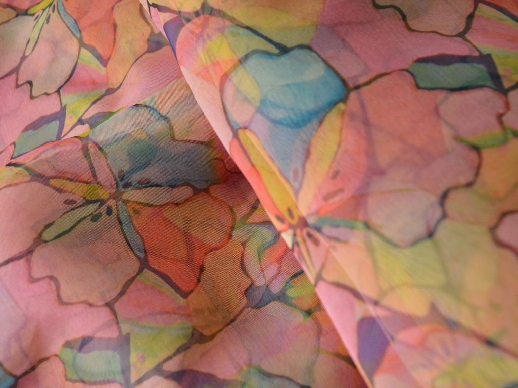 Multicolour Floral Digital Printed Liquid Organza Fabric