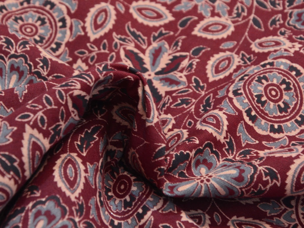 Maroon Floral Pure Cotton Fabric