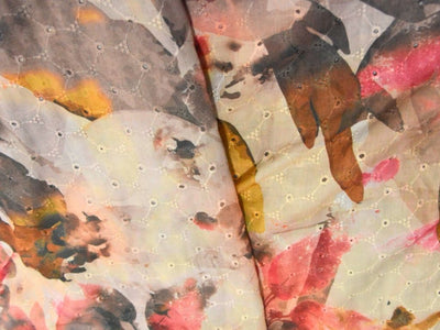 Multicolor 100 % Pure Cotton Chikan Embroidered Fabric