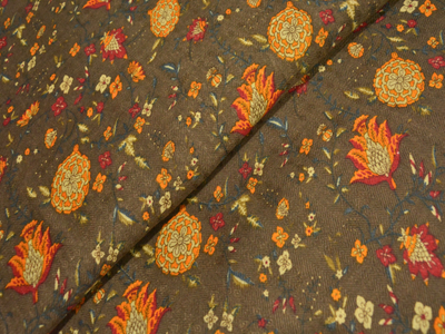 Brown Floral Printed Semi Pashimna Woolen Fabric