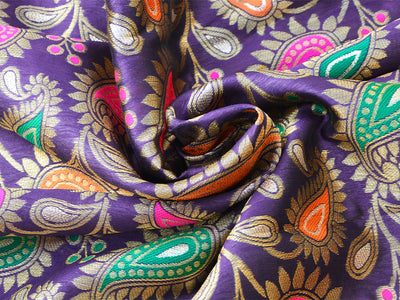 Purple Multicolor Paisely Heavy Semi Banarasi Brocade Fabric