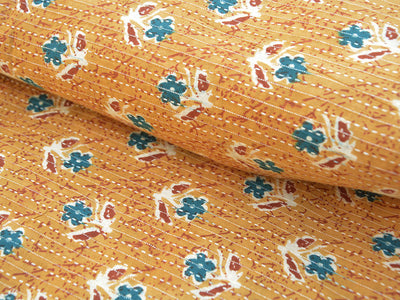 Persion Orange Floral Pure Cotton Kantha Fabric