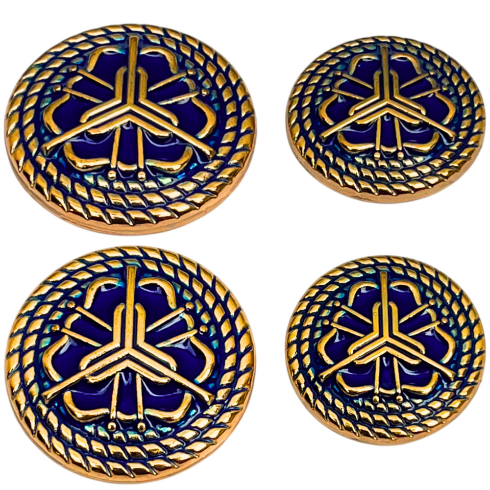 Blue & Golden Regal Floral Motif Antique Design Round Shank Metal Button