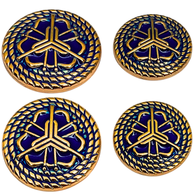 Blue & Golden Regal Floral Motif Antique Design Round Shank Metal Button