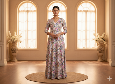 Light Purple Floral Digitally Printed Butter Crepe Fabric