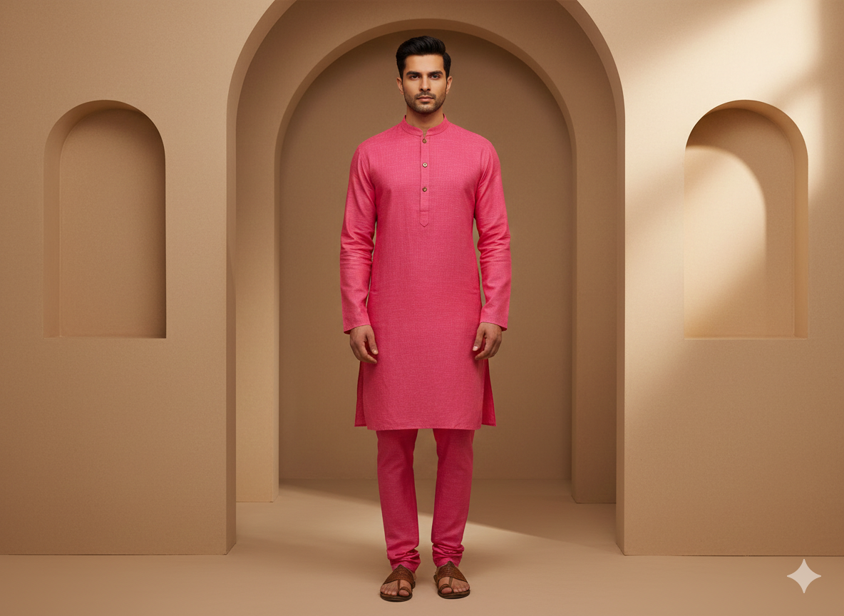 गुलाबी सादा कॉटन लिनन कपड़ा