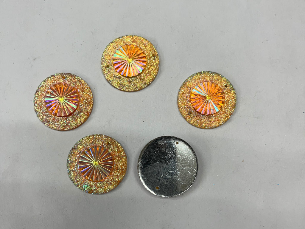 Holographic Orange Circular Flat Back 2 Hole Plastic Stones