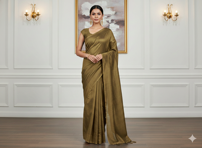 Khaki Brown Plain Bangalore Raw Silk Fabric  (Wholesale)