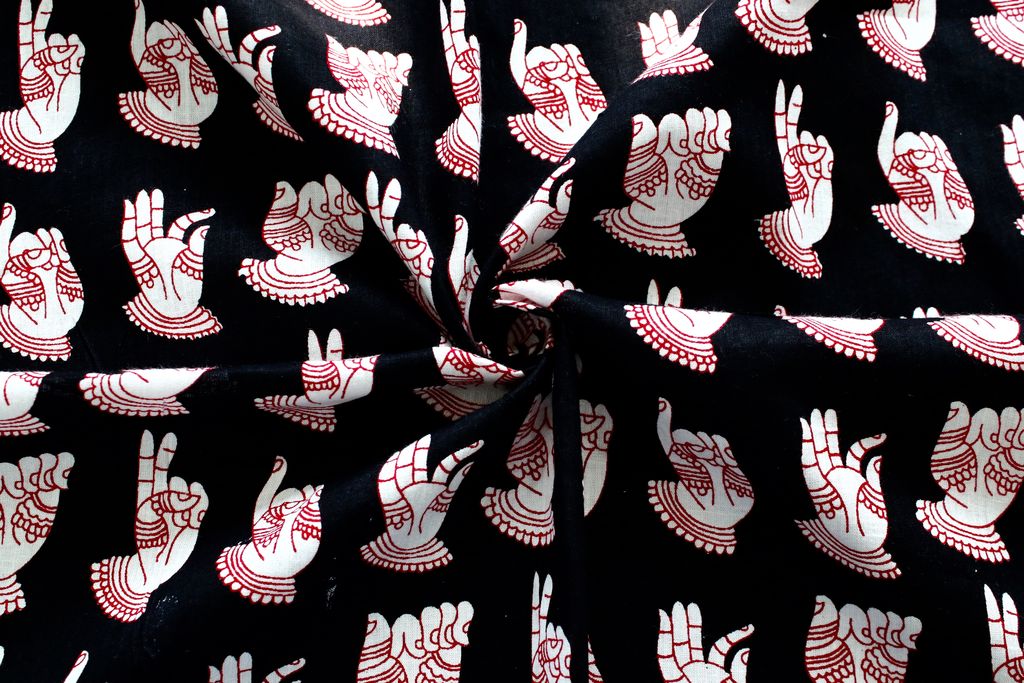 Black And Red Traditional Printed Pure Cotton Fabric