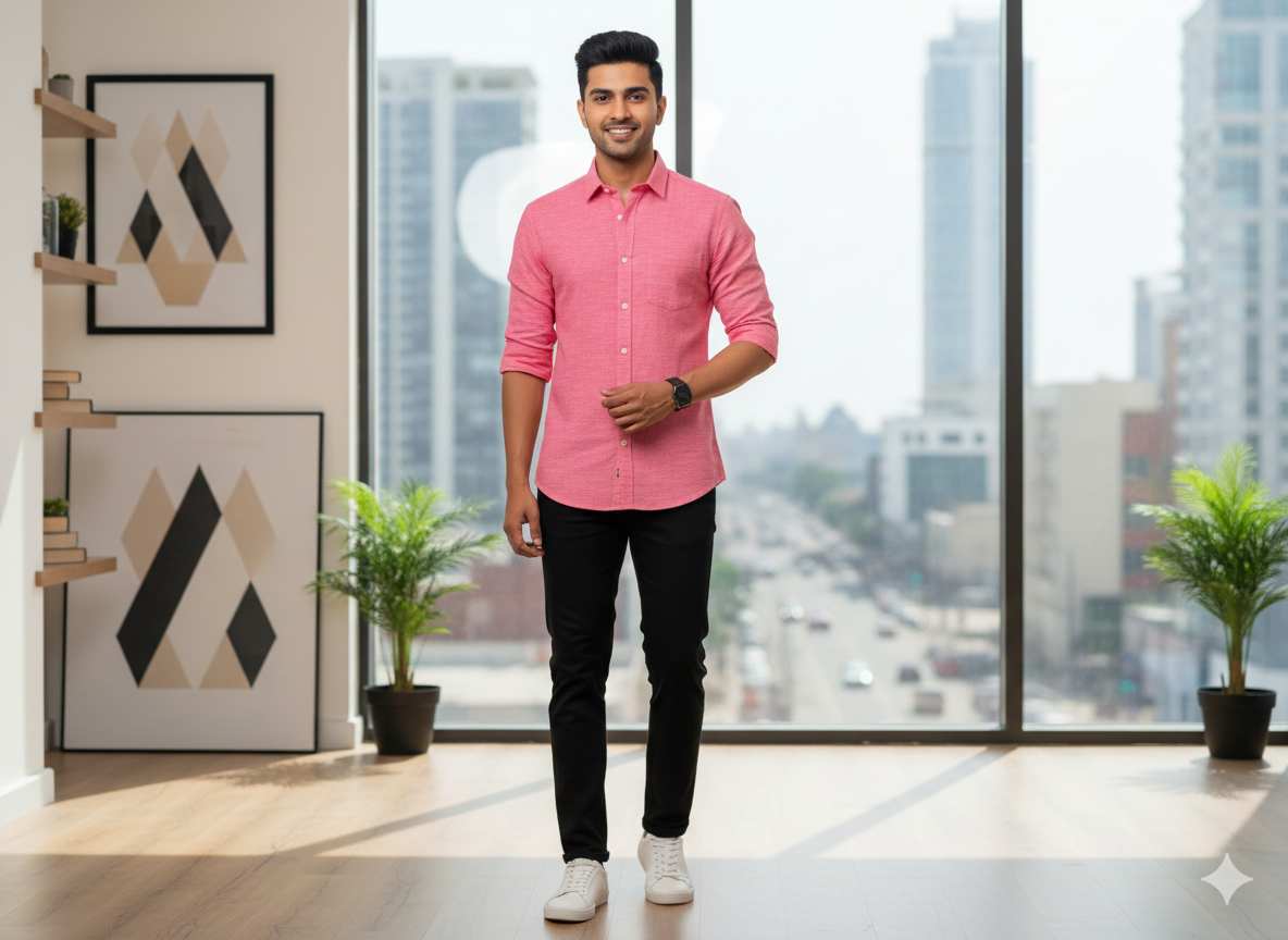 गुलाबी सादा कॉटन लिनन कपड़ा